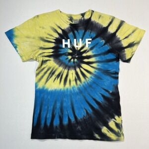 Tie-Dye HUF Worldwide Men's‎ Blue Yellow Black  Short Sleeve T-Shirt Size M